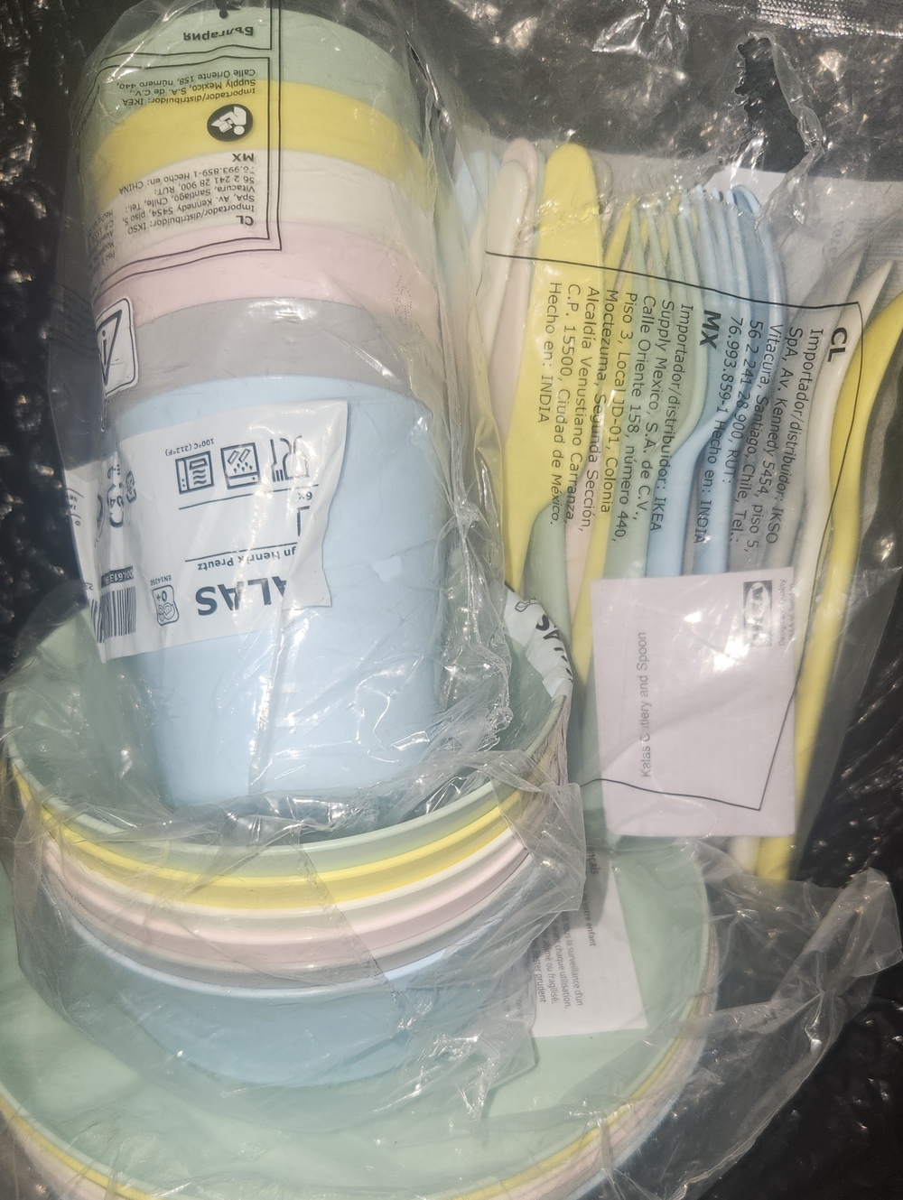 IKEA Pastel Party Tableware Set in Blue, Yellow, Pink, Green, Cream.